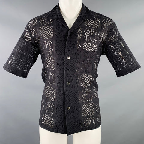 SASQUATCHfabrix Size M Black Lace Cotton Blend Short Sleeve Shirt