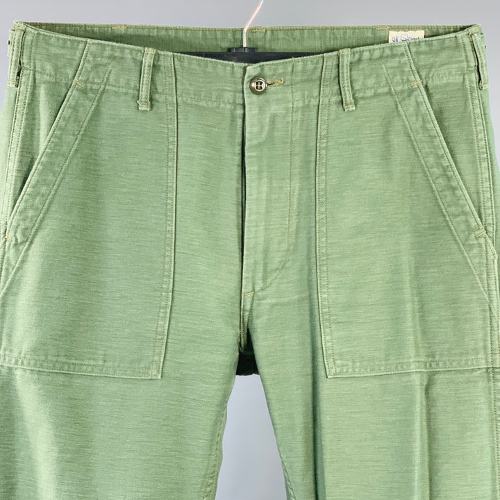 ORSLOW Size 34 Olive Green Cotton Straight Casual Pants