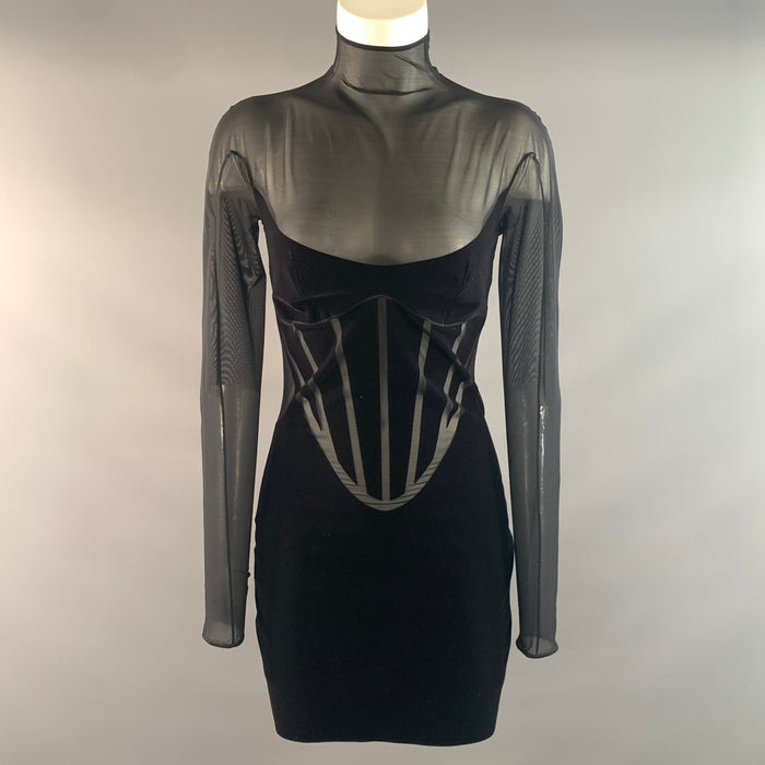 MUGLER Size S Black Polyamide Blend Sheer Knee-Length Cocktail Dress