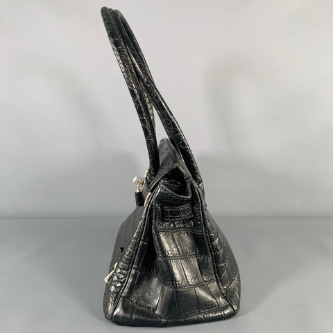 MAURO GOVERNA Black Alligator Leather Handbag