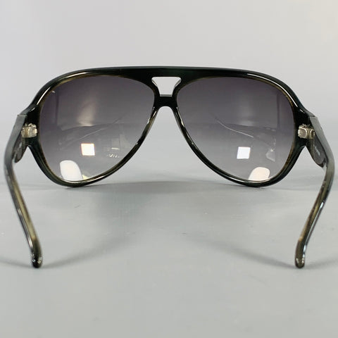 BURBERRY Black Acetate Oversized Wrap Around Aviator Sunglasses