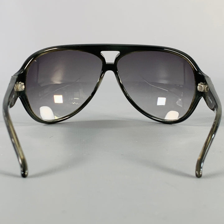 BURBERRY Black Acetate Oversized Wrap Around Aviator Sunglasses