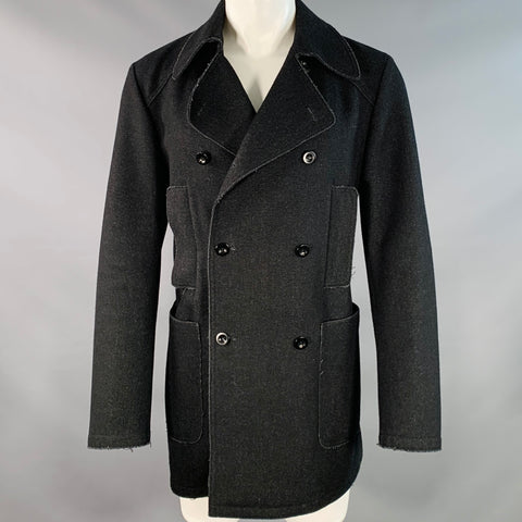 MIU MIU Size M Black Wool Blend Double Breasted Peacoat Jacket