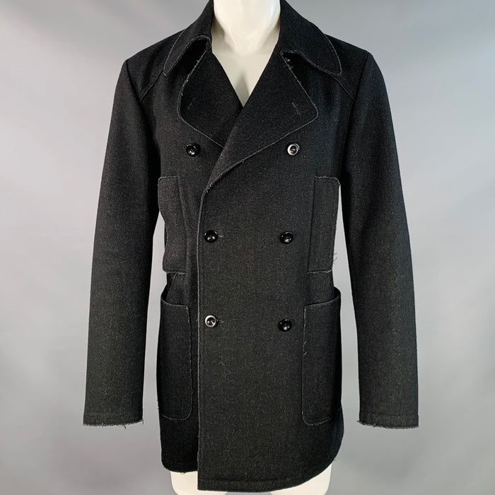 MIU MIU Size M Black Wool Blend Double Breasted Peacoat Jacket