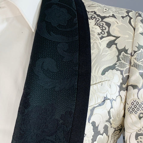 DOLCE & GABBANA MARTINI Size 38 Black Beige Jacquard Polyester Blend Shawl Lapel Suit