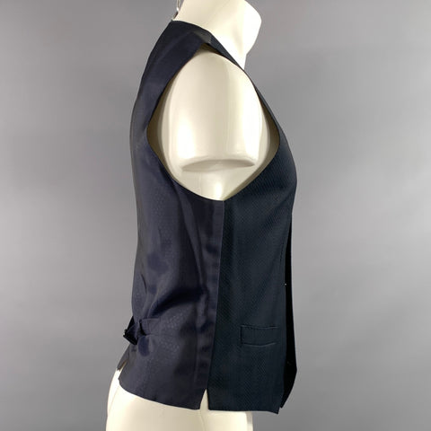 DOLCE & GABBANA Chest Size 46 Navy Black Geometric Wool Pleated Vest Formal