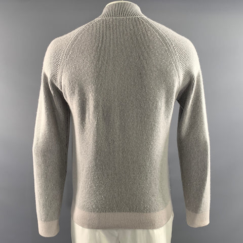 CORNELIANI Size L Grey Ribbed Knit Cashmere Cotton Full Zip Jacket