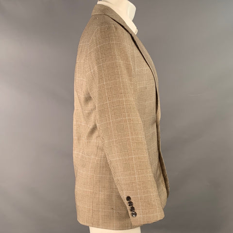 RALPH LAUREN Taille 38 Regular Veste Sport Cachemire Soie Plaid Marron Beige