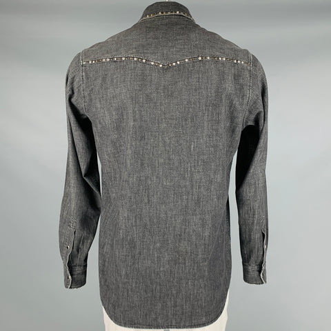 GOLDEN GOOSE Size XL Grey Studded Cotton Western Long Sleeve Shirt