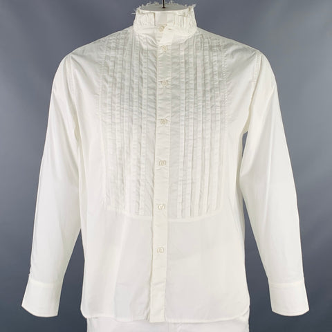 NOT CONVENTIONAL Size 48 White Pleated Cotton High Collar Long Sleeve Shirt