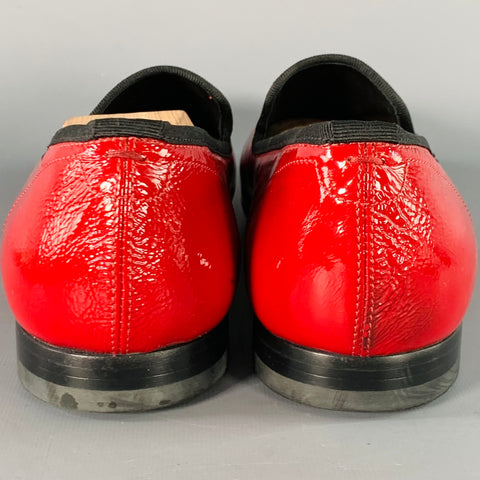 ALEXANDER MCQUEEN Size 12 Red Black Embossed Skull Patent Leather Slip On Loafers