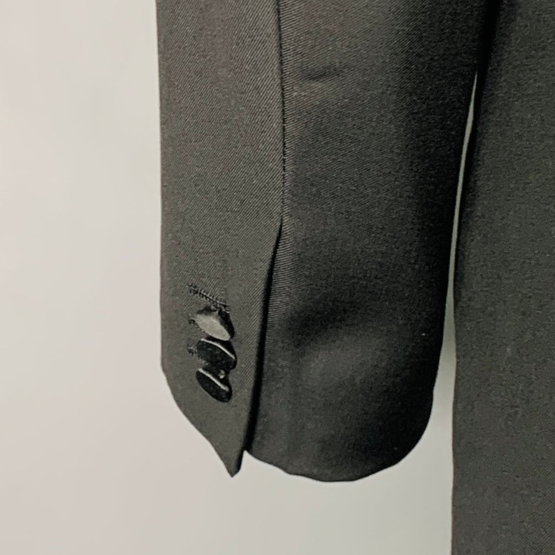 ERMENEGILDO ZEGNA Size 46 Black Wool Peak Lapel Tuxedo