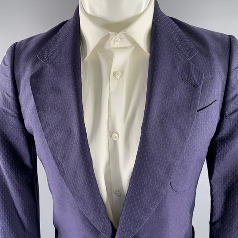 DRIES VAN NOTEN Chest Size 38 Navy Dots Cotton Silk Notch Lapel Sport Coat
