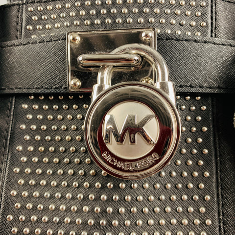 MICHAEL by MICHAEL KORS Black Studded Coated Canvas Tote Handbag