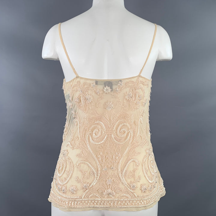 RALPH LAUREN Size M Beige Cream Silk Embroidered Spaghetti Straps Dress Top