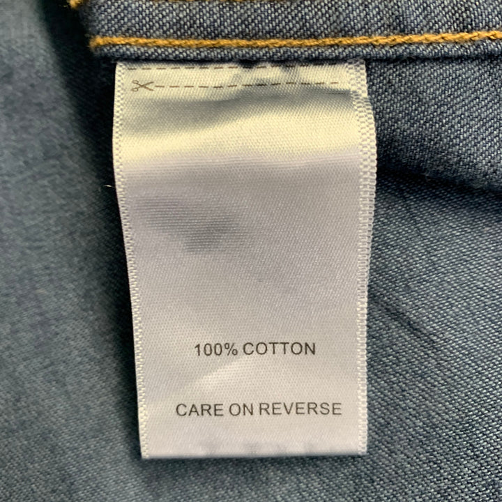 BILLY REID Size XL Shoals Blue Indigo Contrast Stitch Cotton Snaps Long Sleeve Shirt