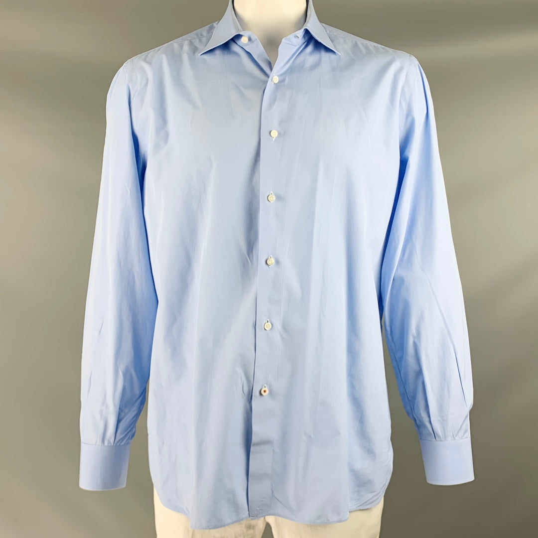 ISAIA Size XL Blue Cotton Button Up Long Sleeve Shirt