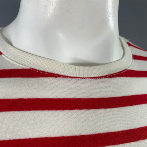 ARMOR-LUX Size L White Red Stripe Cotton Crew Neck T-shirt