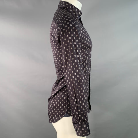 TED BAKER Size XS Fille Navy White Circles Cotton Spread Collar Long Sleeve Shirt