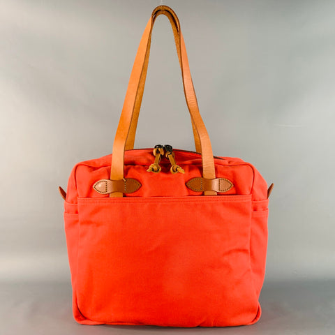FILSON Red Tan Cotton Canvas Twill Leather Trim Tote Bag