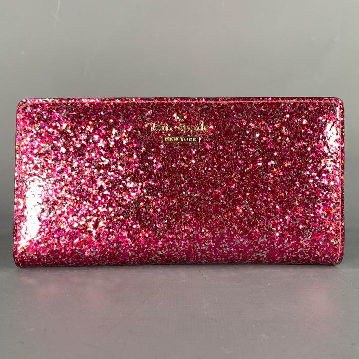 KATE SPADE Pink Silver Glitter Acetate Checkbook Wallet