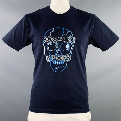 KOOPLES x SPORT Size L Navy Blue White Skull Embroidery Short Sleeve T-shirt