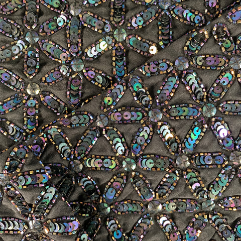 DRIES VAN NOTEN Black Purple Iridescent Silk Sequined Scarves