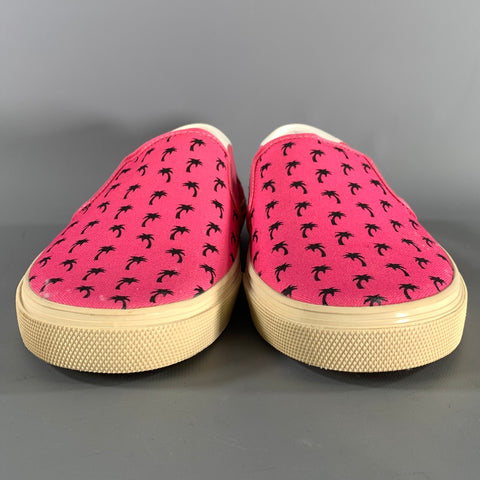 SAINT LAURENT Size 9.5 Pink Black Palms Canvas Slip On Sneakers