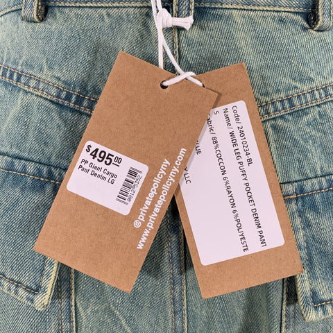 PRIVATE POLICY Size L Giant Cargo Blue Denim Acid Wash Baggy Casual Pants