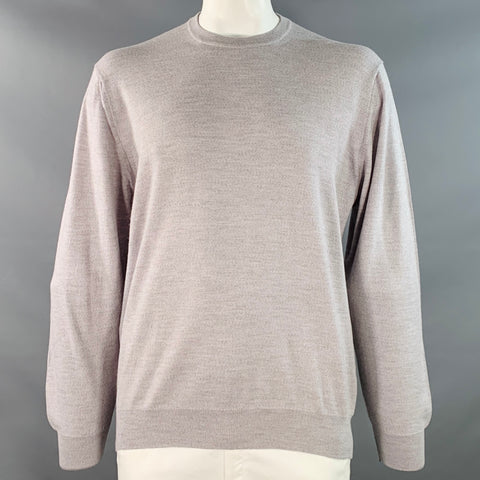 PRINGLE Taille L Gris Laine Mérinos Col Rond Finitions Nervurées Pull