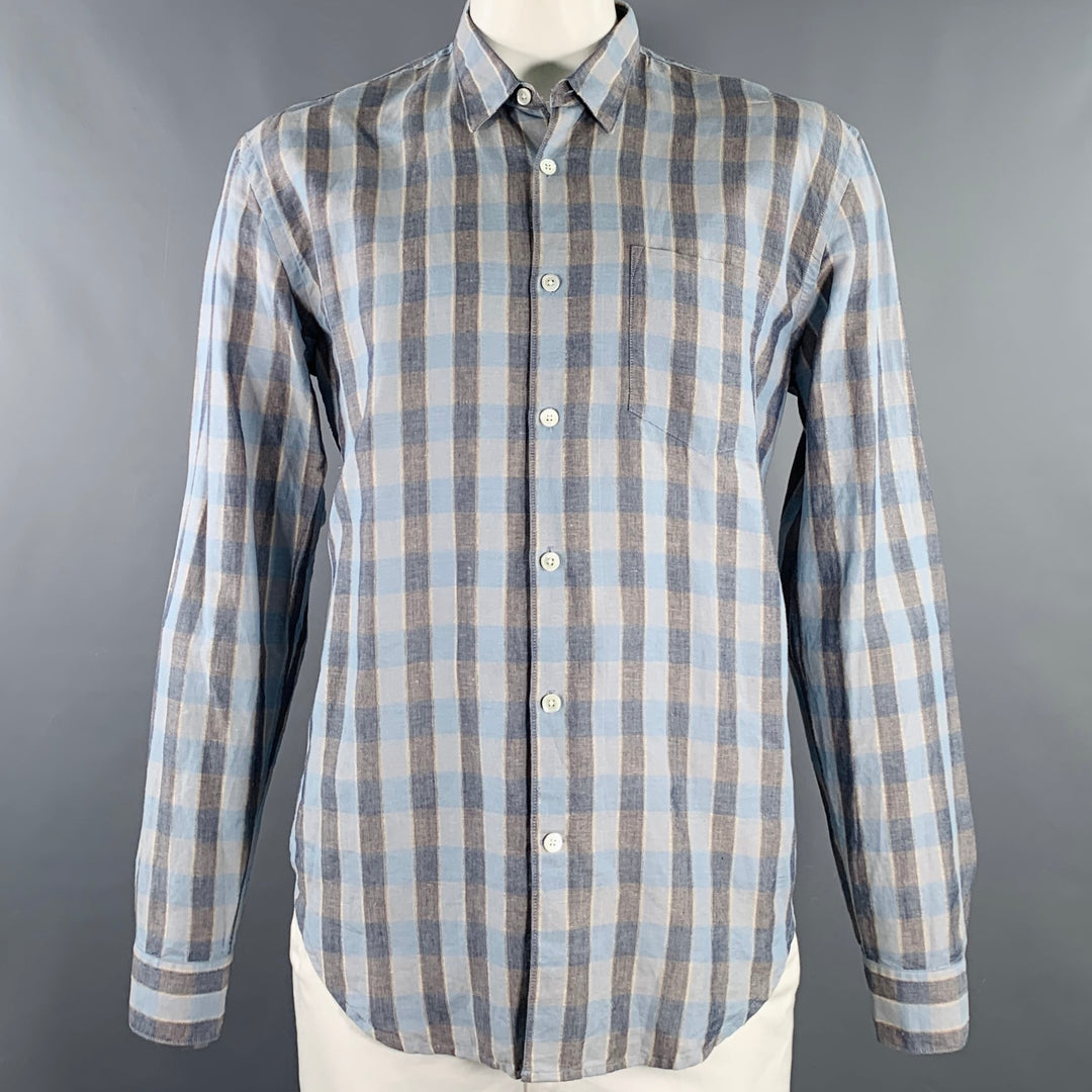 OUR LEGACY Size L Blue Grey Plaid Cotton Button Up Long Sleeve Shirt