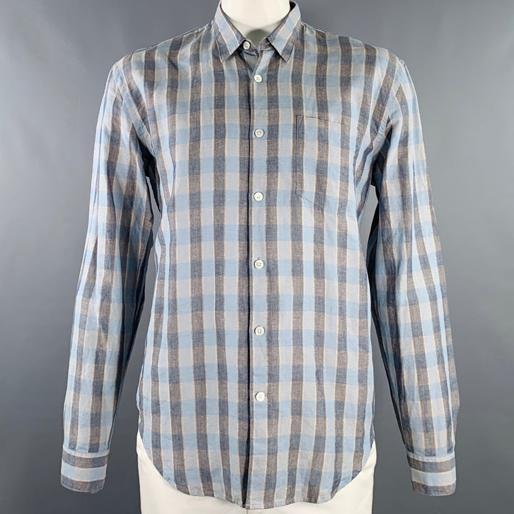 OUR LEGACY Size L Blue Grey Plaid Cotton Button Up Long Sleeve Shirt