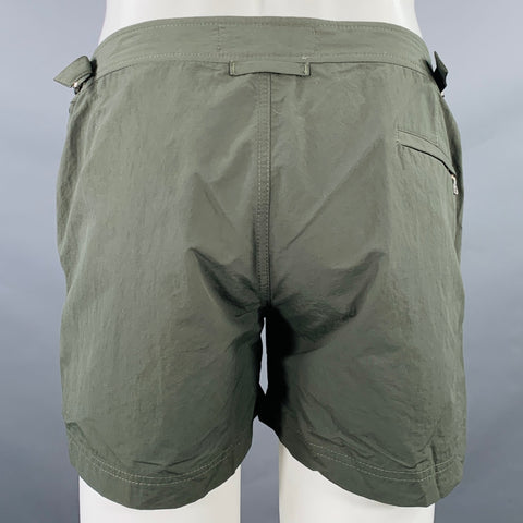ORLEBAR BROWN Size 34 Green Olive Side Tabs Zip Fly Swim Trunks