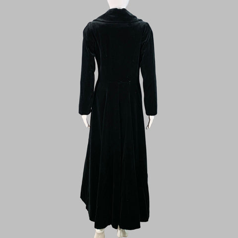 BIBA Size M Black Cotton Velvet Double Breasted Peak Lapel Trench Coat