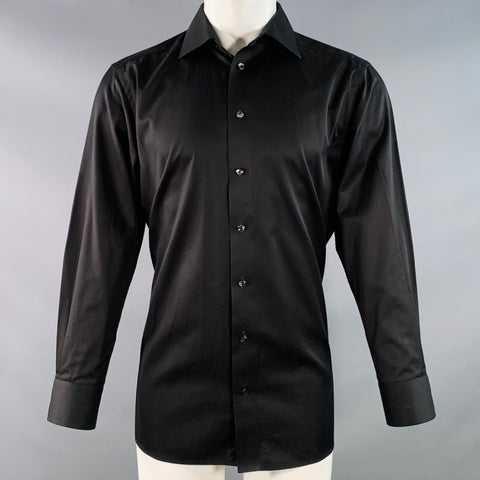 Chemise noire en coton à manches longues et coupe incurvée ETON Taille M