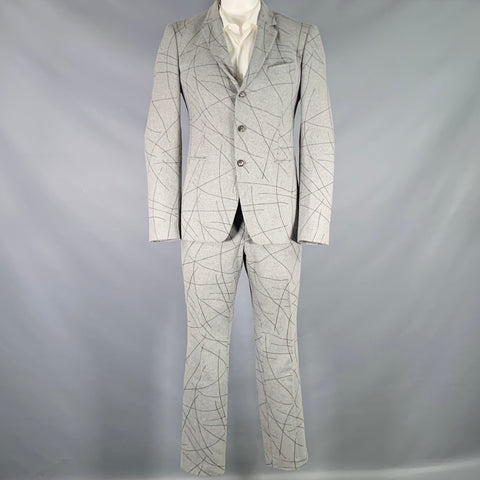 JOHN VARVATOS Size 42 Grey Charcoal Lines Print Wool Blend Suit