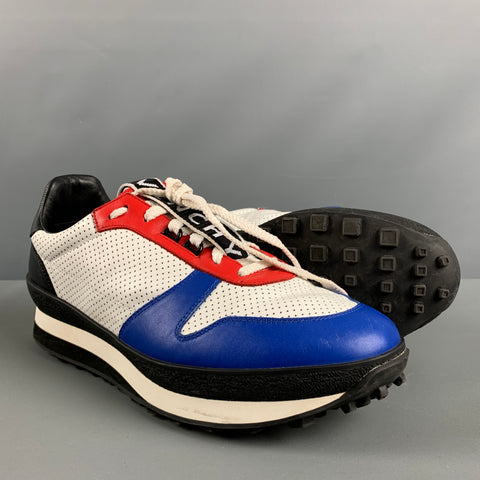 GIVENCHY Size 11 White Red & Blue Perforated Leather Sneakers