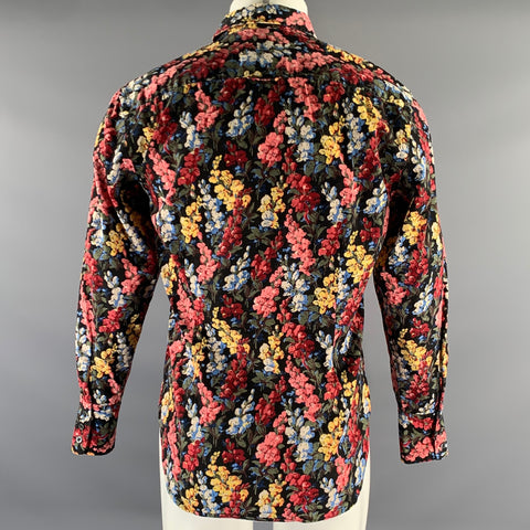 PAUL SMITH Size M Black Pink Floral Cotton Long Sleeve Shirt