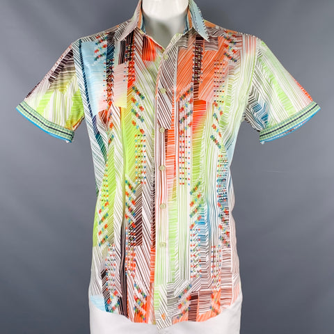 ROBERT GRAHAM Taille L Chemise à manches courtes boutonnée en coton imprimé multicolore