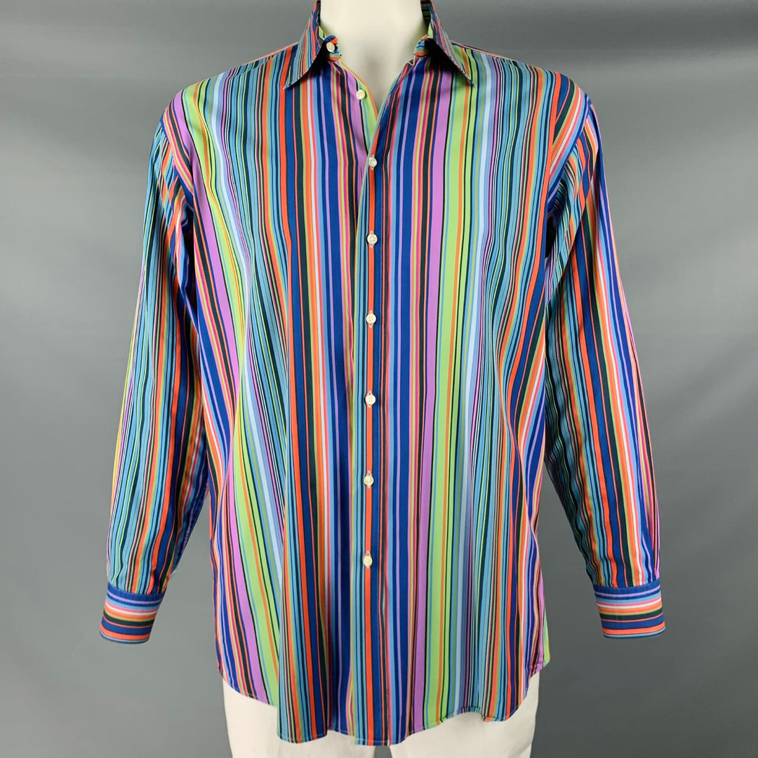 ETRO Camisa de manga larga con botones de algodón a rayas multicolor talla XL