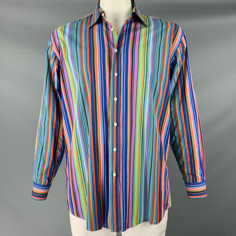 ETRO Camisa de manga larga con botones de algodón a rayas multicolor talla XL