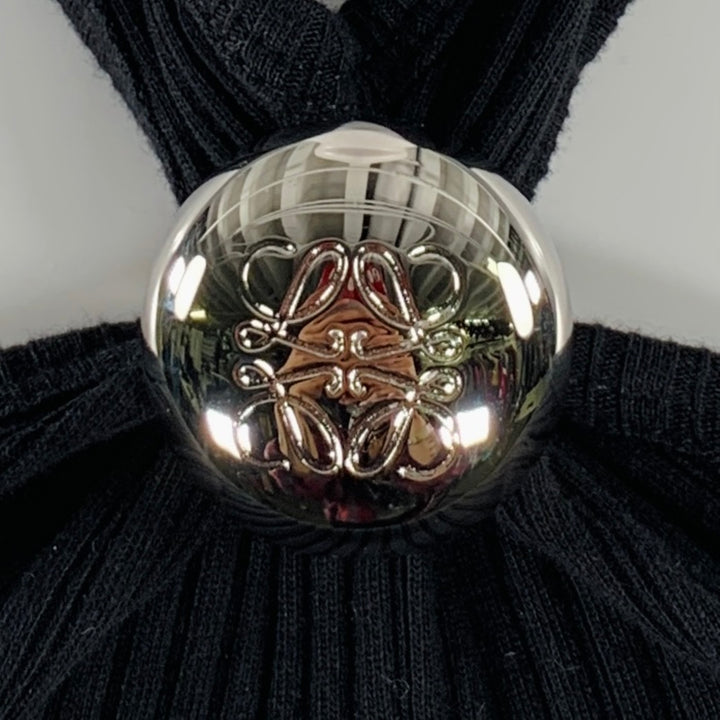 LOEWE Size M -Anagram- Black Cotton Ribbed Halter Dress