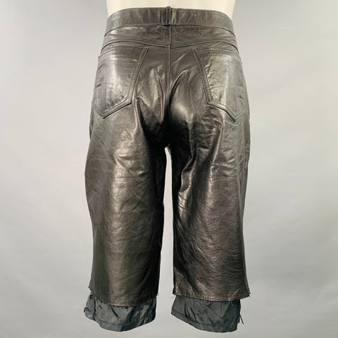 MODE SPECIALE' Size 33 Black Leather Five Pockets Cutoff Shorts