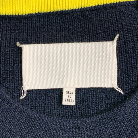 MAISON MARGIELA Size XS Navy Yellow Wool Blend Crew Neck Sweater