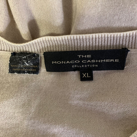THE MONACO CASHMERE Size XL Beige Knitted Cashmere Silk Blend V-Neck Pullover