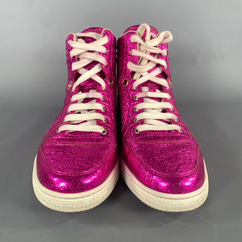 GUCCI Size 8 Pink Metallic Leather High Top Sneakers