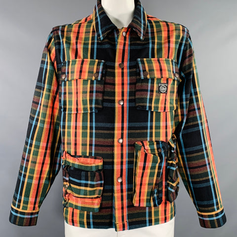 BILLIONAIRE BOYS CLUB Size L Multi Color Plaid Utilitarian Cotton Trucker Jacket