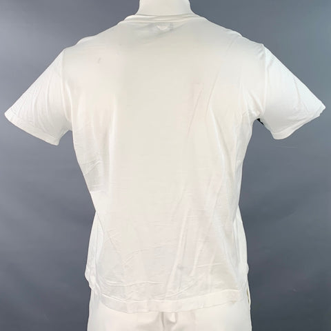 EMPORIO ARMANI Size XL White Black Grey Abstract Brushstroke Cotton Crew Neck T-shirt