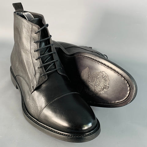 PAUL SMITH Size 11 Black Leather Cap Toe Lace-Up Ankle Boots