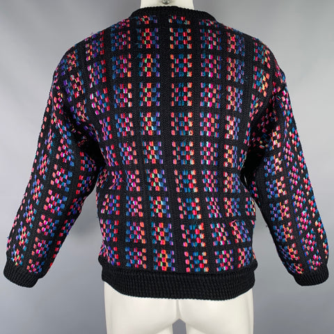 BIANCULLI Size S Black Multi Color Woven Wool Blend Crew Neck Sweater